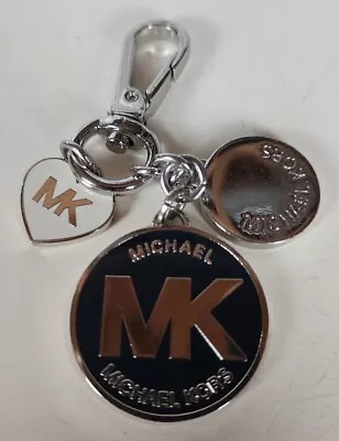 MICHAEL KORS SILVER/Black MK SIGNATURE Heart LOGO KEY RINGFOBCHARM • $29.99