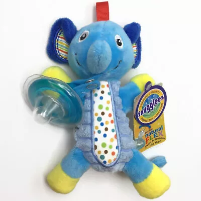 Nuby Snuggleez ELEPHANT Pacifier & Holder Blue Plush Natural Flex Binky Paci NEW • $7.99
