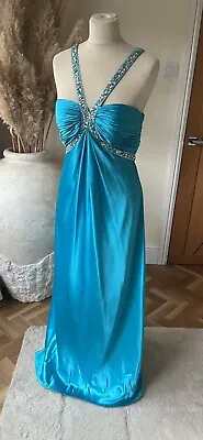 Mori Lee Gorgeous Sky  Blue Prom Wedding Party Dress Fit Sequinned Bodice UK 8 • $24.89