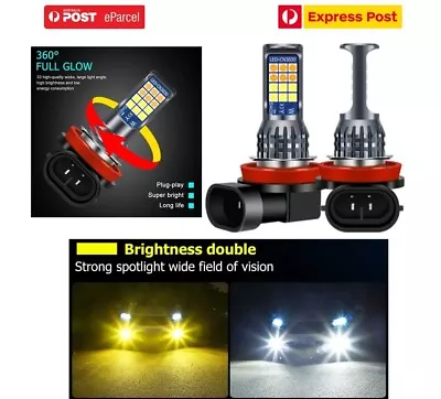2x H8 LED 6000K + 2500K Dual Colour White Yellow Fog Light Bulbs Bright • $32.95