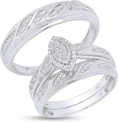 1/2ct Lab Created Moissanite Marquise Shape Engagement Ring Trio Set In Silver • $158.43