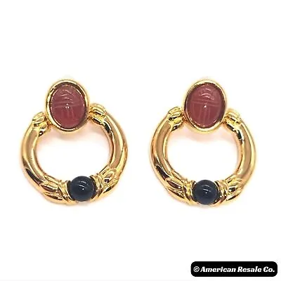 Roan Vintage Genuine Scarab Gold Plated Hoop Earrings • $19.95