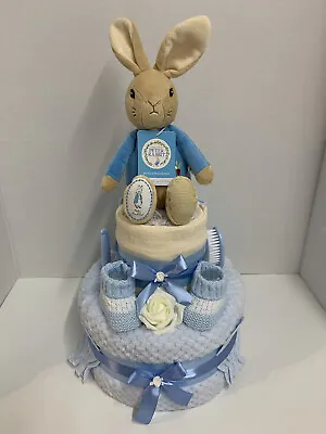 Peter Rabbit Nappy Cake New Baby Gift Blue Baby Shower Baby Boy Gift Hamper • £44.99