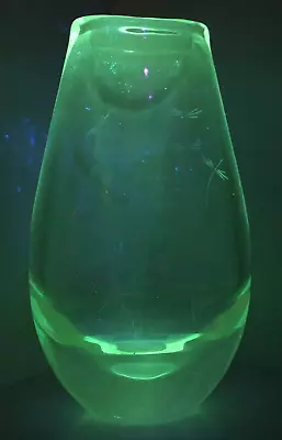 Beautiful Vintage Kosta Boda Etched Uranium Glass Fish Vase Numbered Heavy Glass • $149.99