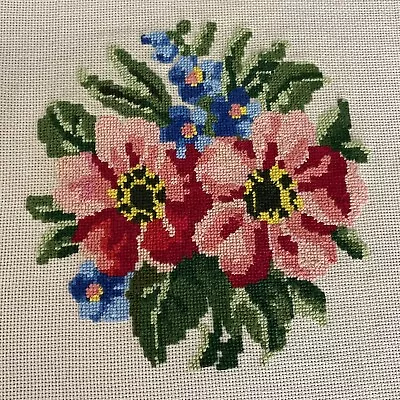 Vintage Floral Needlepoint Picture Embroidery Unframed 12 X13  • $25