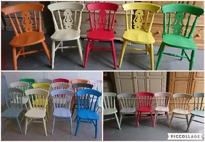 £105 • Buy Painted Solid Wood Farmhouse Kitchen Dining Chairs In Farrow & Ball Colours