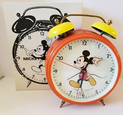 Vintage Walt Disney MICKEY MOUSE Large 10.5  WindUp Alarm Clock With Box GERMANY • $99.99