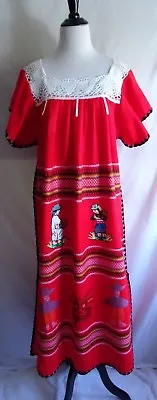 VTG Folk Art Oaxacan Mexican Dress Boho Embroidered People Lace Festival Caftan • $38