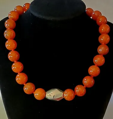 SIMON SEBBAG Vtg Necklace With Fire Agate Hand Knotted Beads & Sterling Silver • $115