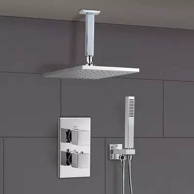 £106.99 • Buy Temel Bathroom Square Concealed Thermostatic Mixer Shower Head Chrome Valve Set
