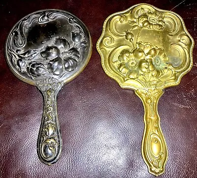 Antique Victorian Hand Mirrors - Very Ornate - Brass - Floral • $24