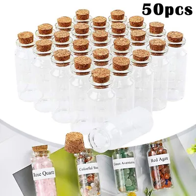 50pcs 40mm Small Mini Glass Jars Corks Wedding Favours Craft Art Vial Bottles UK • £9.09