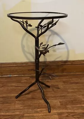 Bird And Leaves Metal Accent Table With Glass Top • $60