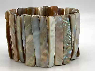 Wide Light Beige Iridescent Abalone Shell Stretch Bracelet One Size Fits Most #8 • $9.99