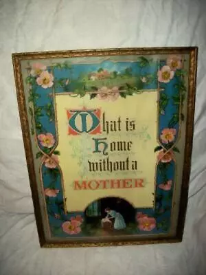 VICTORIAN 1890s CHROMOLITHOGRAPH MOTHER MOTTO LARGE ORIGINAL GOLD WOOD FRAME • $156.44