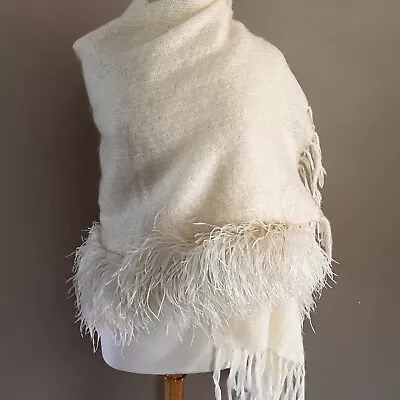 Vintage Mohair Shawl With Ostrich Feathers. • $250