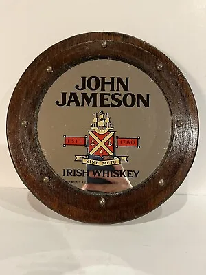 Vintage John Jameson Irish Whiskey Round Faux Woodport Hole Ship Mirror Sign • $59.99
