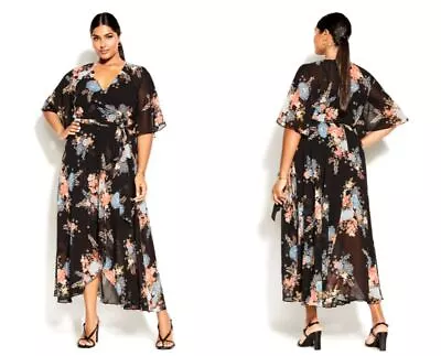 $39.99 • Buy City Chic Ladies Poised Bloom Wrap Maxi Dress Sizes 16 22 Colour Black Floral