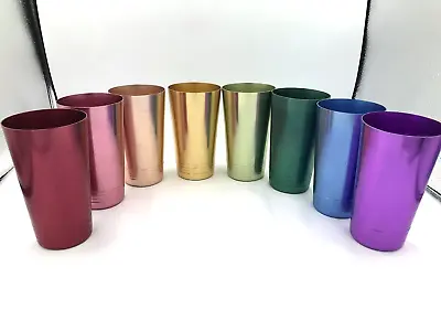 Set Of 8 Vintage MCM Retro Rainbow Colored Aluminum Tumbler Drinking Cups • $24.99