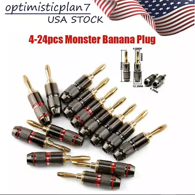 $11.99 • Buy Monster Banana Plugs 24K Gold 6MM Wire Connector Plated Speaker Male Adapter NEW