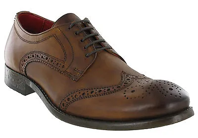 £19.95 • Buy Mens Tan Brogue Shoes Base London Leather Coniston 5 Eye Formal Lined Lace Ups