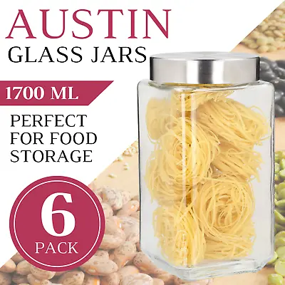 LARGE GLASS JAR WITH LIDS 1700mL [6 PACK] Food Storage Canister Jars Containers • $49.95