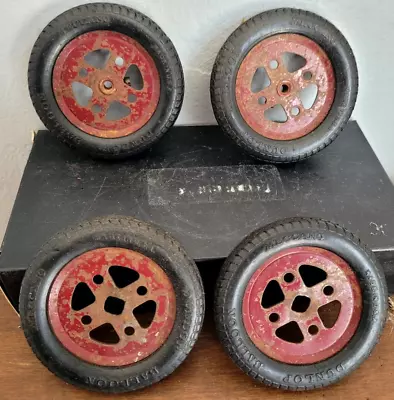 SET Of FOUR Vintage MECCANO Steel Wheels/Black Dunlop Balloon Tires 2-7/8 Dia • $45