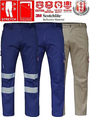 Mens Cargo Work Pants Stretch Cotton Side Pockets Straight Fit Contour Knee Zip • $35.95