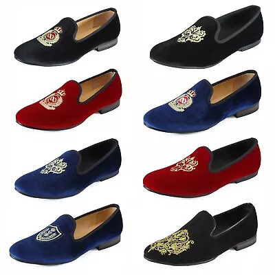 Men Slip On Red Velvet Loafers Smoking Slippers Flats Formal Dress Wedding Shoes • $29.67