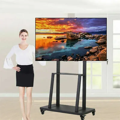 Large Heavy Rolling TV Cart Mobile Motorized Floor Stand Layed Shelf 32  To 100  • $175.98