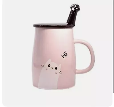 £10.50 • Buy Cute Cat Mug Ceramic Coffee Cup With Lid And Spoon,Hi~ Novelty