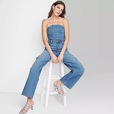 Women's Tube Cargo Denim Jumpsuit - Wild Fable Medium Wash M • $16.99