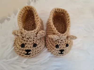 Handmade Crochet Teddy Bear Baby Slippers 0-3 Months  • £4