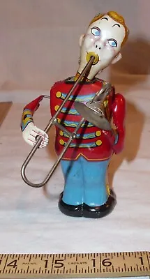 Linemar Band Trombone Player Tin Wind Up Toy 1950 Works • $149.99