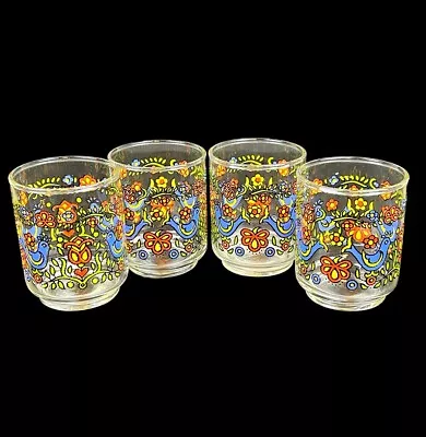 Vintage Libbey Corning Country Festival Glasses Friendship 3  Floral Set Of 4 • $34.79