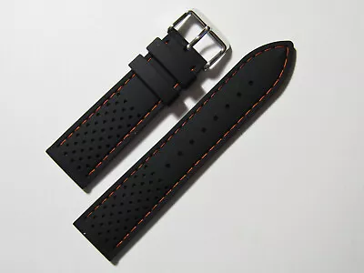 22mm Hadley Roma Black With Orange Stitched Silicone Diver Watch Band  MS3350   • $18.66