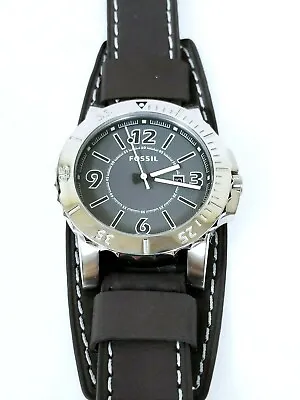 New Fossil Silver Tonegray Cuff Leather Removable Bandstitcheswatch Bq1019 • $149.99