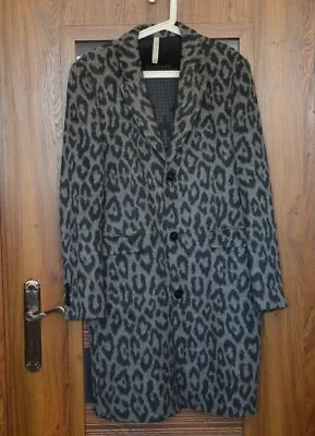 ZARA MEN Rare Bloggers NEOPUNK LEOPARD Animal PRINT Gray COAT Wool Blend LARGE L • $79.20