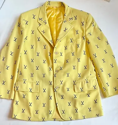 Mens Vtg IZOD Yellow Blazer With Embroidered Golf Clubs Sportcoat RARE • $125