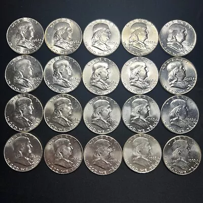 1963 Franklin Half Dollars BU Roll 20 Coins 90% Silver Uncirculated • $260