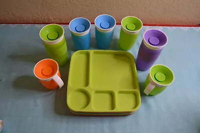 Munchkin Sippy Cups And Eating Trays Great Condition 7 Cups & 5 Trays Lot Of 12 • $30