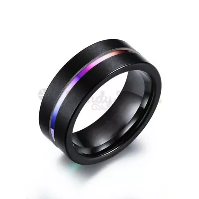 Hypoallergenic Sizes 6-12 Thin Rainbow Line Groove Ring Wedding Engagement Band • £4.99