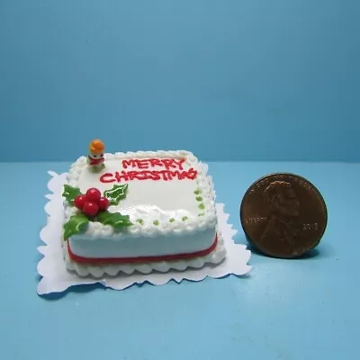 Dollhouse Miniature Vanilla Iced Merry Christmas Sheet Cake With Snowman G6270 • $7.19