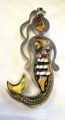 Unique Vtg Mermaid Brooch Pin Artisan Made Abstract W Rhinestones -Tested Silver • $124.11