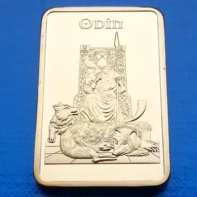 Odin Viking God - Wolf - Life Tree Commemorative Golden Plated Bar 45mm UNC • $5.50