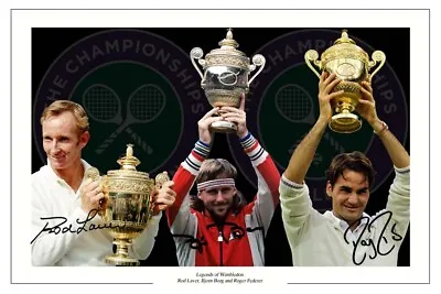 £2.99 • Buy Rod Laver Bjorn Borg Roger Federer Signed Photo Print Autograph Wimbledon Tennis