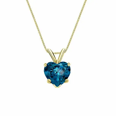 1.25 Ct Heart Blue Created Diamond Solid 14K Yellow Gold Pendant 18  Necklace • $179.97