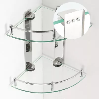 £11.94 • Buy 2 Tiers Chrome Glass Corner Shower Caddy Bathroom Storage Shelf Organizer Basket