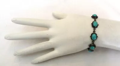 Vintage Sterling Silver Turquoise Gemstone Link Bracelet  7 1/4  Long • $15