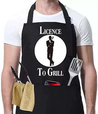 Licence To Grill 007 Apron Gift For Him Man Dad Day Ladies Cooking Chef Novelty • £5.50